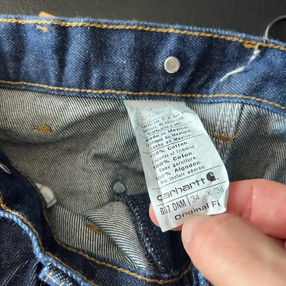 Carhartt denim blue jean double knee work wear carpenter shorts
